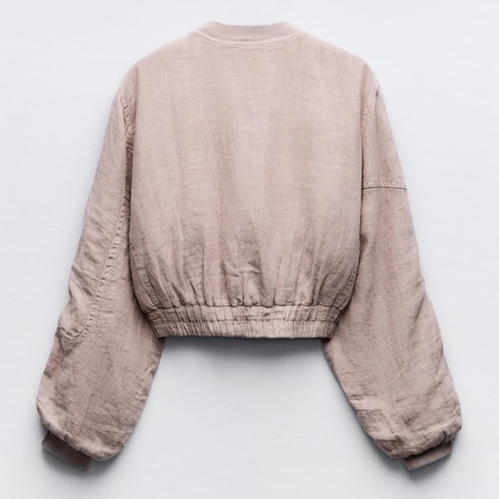 NWT Zara Greta Linen Bomber Jacket - size small - mauve/light pink - Picture 2 of 14